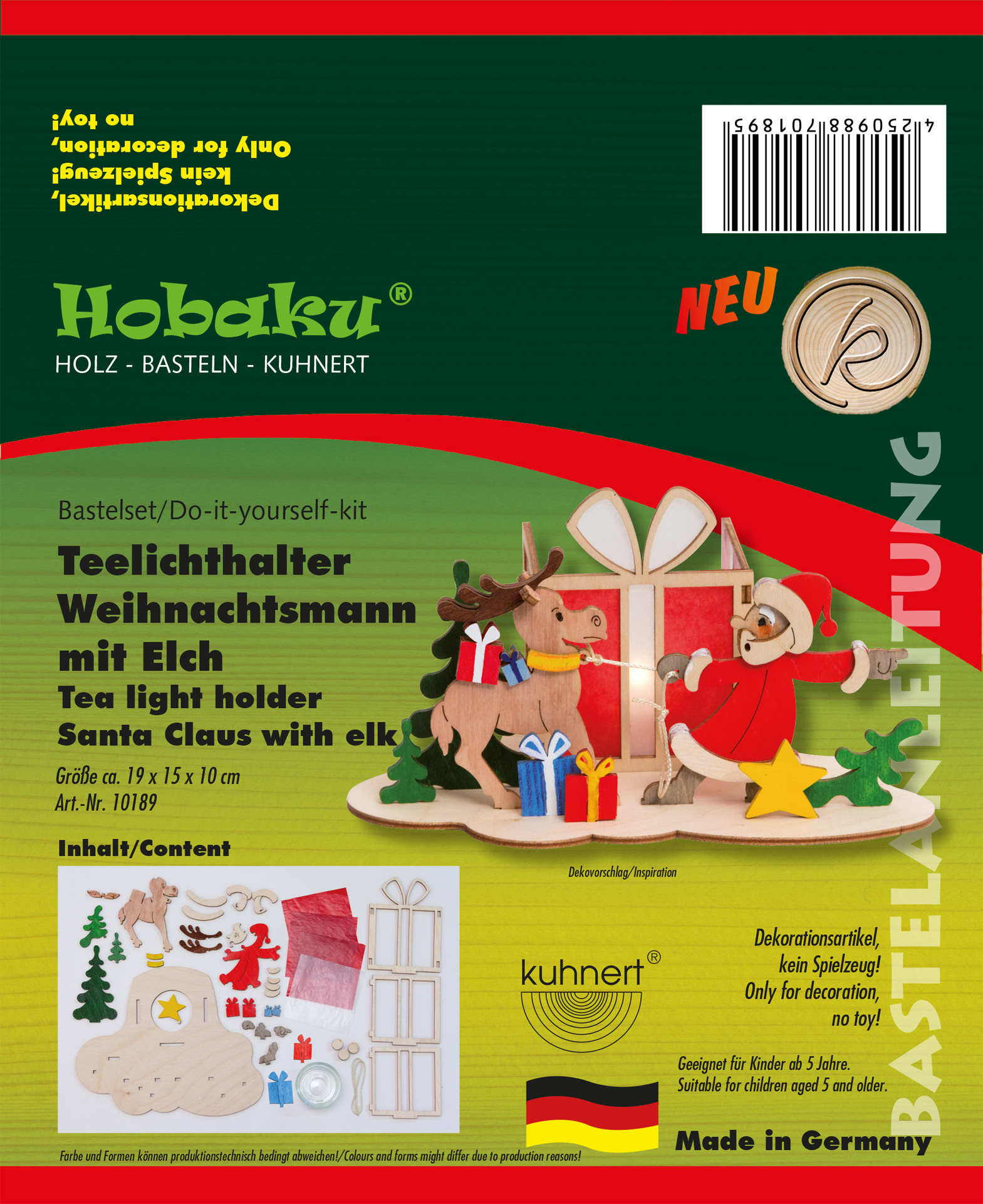 Bastelset Teelichthalter Weihnachtsmann mit Elch