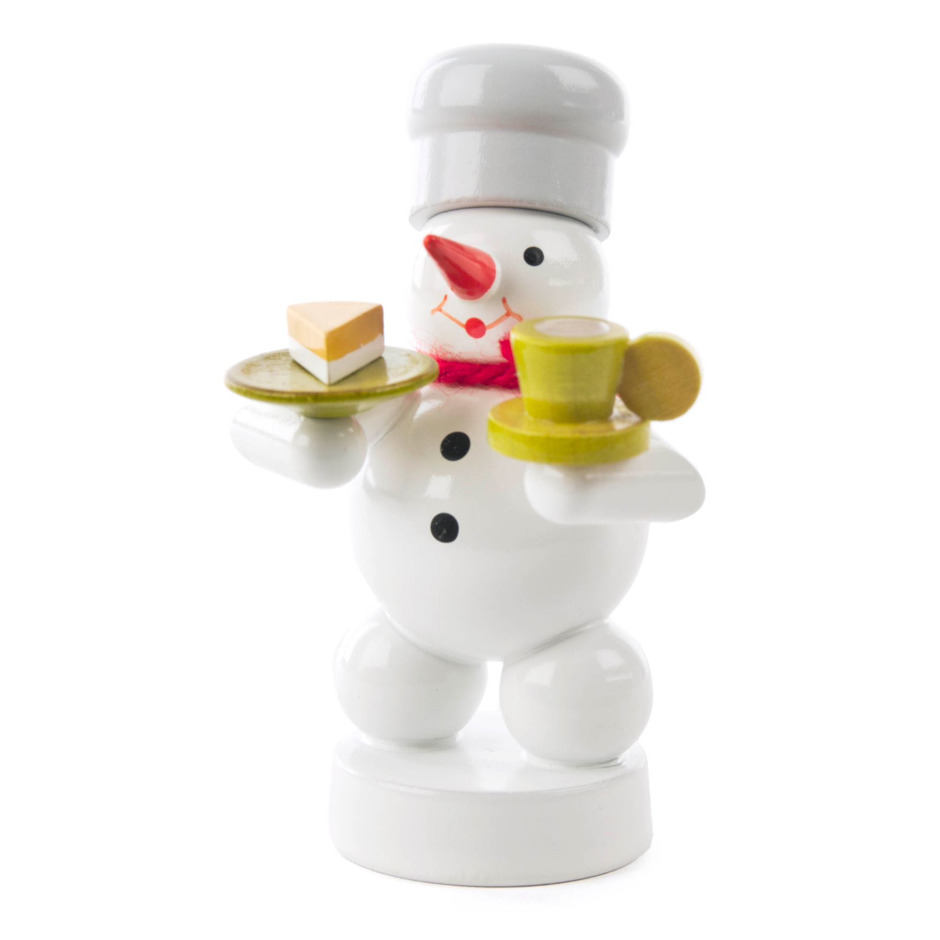 Schneemann mit Kaffee und Kuchen